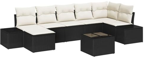 vidaXL Trädgårdsoffset med kudde med lagring 7 pcs Svart konstrotting, Trädgårdsoffor, modern rotting, lätt och hållbar, vadderad utomhuslounge för terrass och uteplats