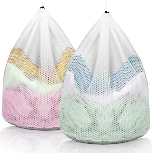 AiQInu 2 Pezzi Retina per Lavatrice, 40 x 50cm Sacchetti Lavatrice Biancheria in Rete, Sacco Biancheria Sporca con Coulisse, Sacchetto Scarpe Lavatrice