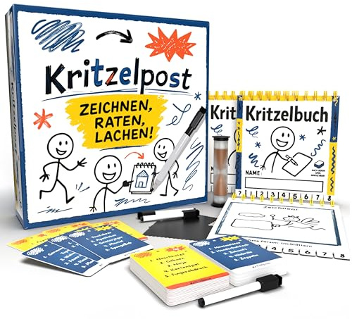 Kritzelpost – Das Lustige Spiel für Erwachsene & Kinder ab 14 Jahren | Gesellschaftsspiel für die Ganze Familie | Stille Post mit Malen & Raten | Brettspiel für 4-8 Spieler
