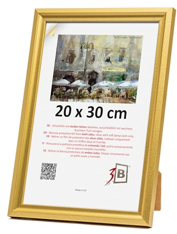 3-B Bilderrahmen MORI - Gold - 20x30 cm - Holzrahmen, Fotorahmen, Portraitrahmen mit Acrylglas