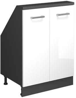 Vicco Meuble de Rangement sous Pente Rion, Blanc Brillant/Anthracite, avec 2 Portes