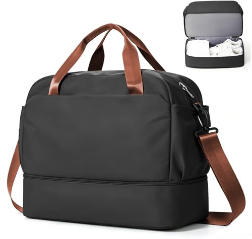 Resväska Duffelväska dam 45x36x20 Easyjet Handbagageväska Sportväska Weekendväska Badväska Vattentät resväska Duffelväska Fitnessväska Träningsväska Sjukhusväska med skofack,C05 Svartbrun