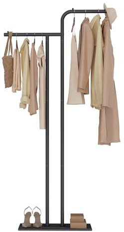GUOHNHE Stabil Metall Garderobenständer, Modern Kleiderbügel Stand mit Rock Slab Base, Freistehend Baumförmiger Taschenständer, Doppelsäulen Kleiderstange, Höhe 180cm, Schwarz, GYJ401B
