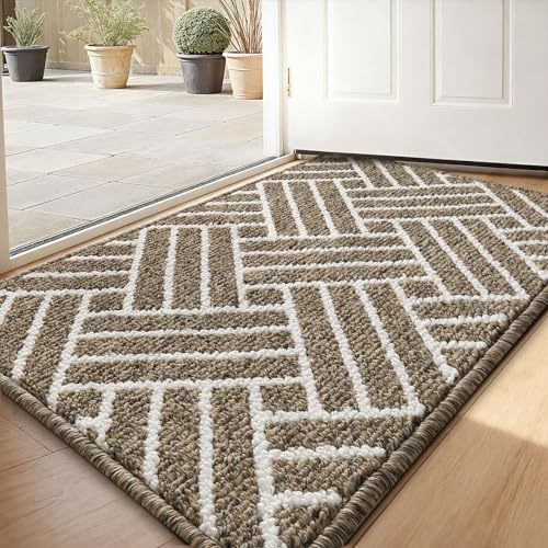 Sour Lemon Door Mat 50x80cm – Washable Non Slip Doormat Indoor, Super Absorbent Dirt Trapper Rug Door Mats for Entrance, Line pattern Floor Mat For Front Back Door, Kitchen, Pets