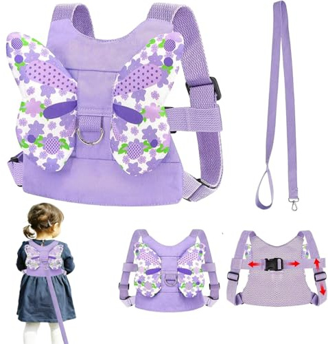 Baby Reins,Purple Toddler Reins for Walking 1-3 Years,Adjustable Baby Walking Harness,Baby Harness for Walking with Safety Rein and Butterfly Wings for Toddlers Girls