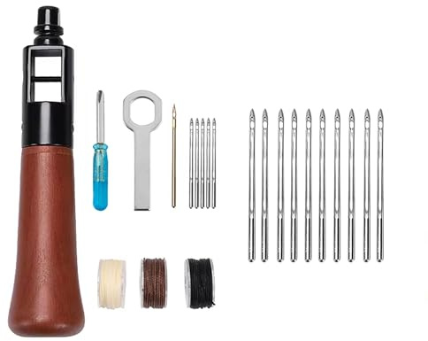 WUTA Advanced Leather Sewing Awl, Leather Repair Kit with 10 Pcs Silver Needle, Portable Stitcher Sewing Awl for DIY Repair Craft（0.55 mm）