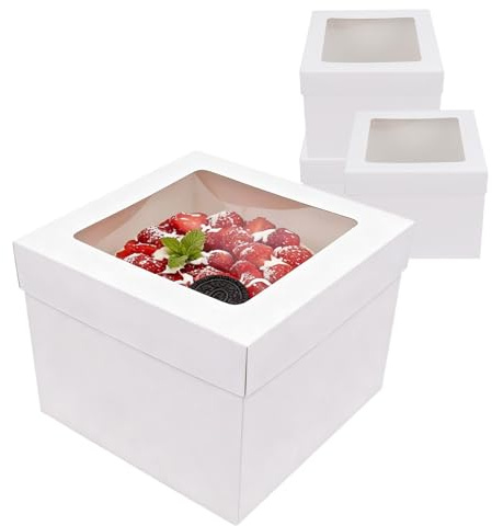Zegnuem Tortenbox, 4 Stück Rechteckige Kuchen Transportbox, Bäckerverpackungen Mit Transparentem Fenster Und Trennwänden, Für Hochzeit, Geburtstagsfeier, Familienfeiern, Ostern(10x10x8 Inch)