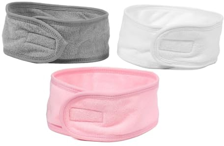 Mikikit Lot de 3 Bandeaux de Spa pour Femmes en Coton Doux et Respirant, Double Couche, Ajustables, pour Maquillage, Sport et Soins du Visage Quotidiens