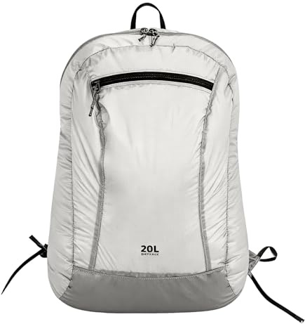 Vandringsryggsäck – 20 l vattentät ryggsäck för vandringsutrustning, vikbar väska för laptop, för resor, fitness, arbete, camping, skola, universitet, backpacking, utomhus, kvinnor, män, barn, GRÅ