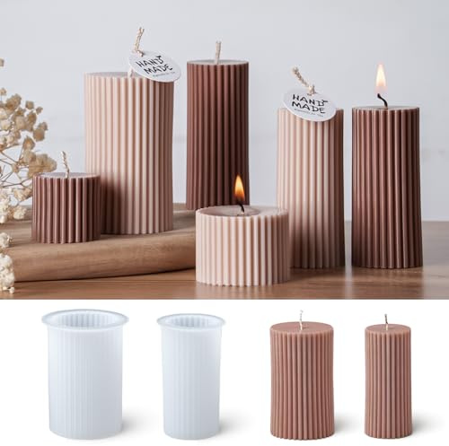 YODOYO silikonformar Gjutformer för ljus, 2 st strimlade ljusformar i silikon för gjutning, Ribbade pelarljus/stumpljus, DIY doftljus gör-det-själv, för vax & tvål, 2 storlekar Ø6,5/5 cm