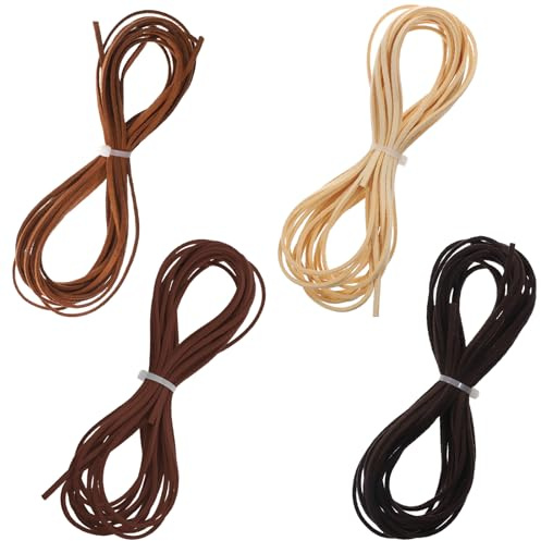 3mm Flat Leather Cord for Jewelry Making 4 Colors Faux Suede Strips, Flat Leather Rope String for DIY Art Crafts, Braiding Beading String for Bracelets Necklaces