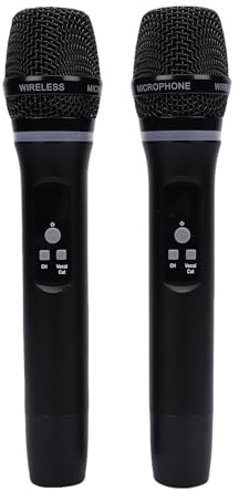 Annadue Microfono Wireless, di Microfono Dinamico Cordless Doppio Portatile Professionale con Ricevitore, per Cantare Karaoke, Matrimoni, DJ, Feste, Discorsi, Chiese