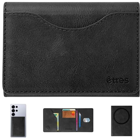 Instant Project Personlig magnetisk unisex mobiltelefon plånbok, korthållare telefonhållare, personlig presentplånbok, kompakt kreditkortshållare 6 fickor, Svart, 7x10 cm, Minimalistisk