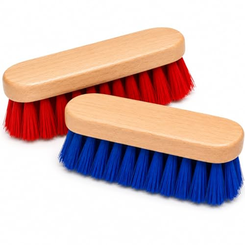 XORX 2 Pack Wooden Scrubbing Brushes, Stiff Bristles for Tough Cleaning | Heavy-duty hand scrub set for tile, grout, floors, bathroom, kitchen & boots | Birch wood grip | Wet or dry use