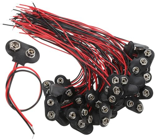 HAKIDZEL 50 Pezzi Connettori per Batteria 9v Tipo T Cavo in Pu da 6 Cm Clip Batteria Facile Installazione per Sostituzione Batterie Danneggiate e Progetti Elettronici