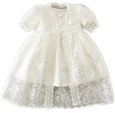 Selene Ricamo Pizzo Battesimo Abito con Cofano e Pizzo Cappotto Bambine Bambini Formale Matrimonio Festa di Compleanno Damigella d'onore Bambino Battesimo Abito, avorio, 3 Mesi