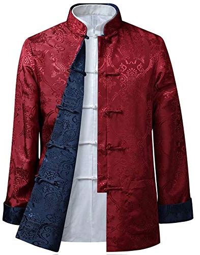 BOZEVON Costume Chinois Tang Hauts Hommes/Femmes - Les Deux côtés à Manches Longues Arts Martiaux Kung Fu Costumes Veste