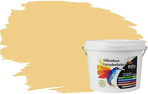 RyFo Colors Silikonharz Fassadenfarbe Lotuseffekt Trend Safrangelb 3l - bunte Fassadenfarbe, weitere Gelb Farbtöne und Größen erhältlich, Deckkraft Klasse 1