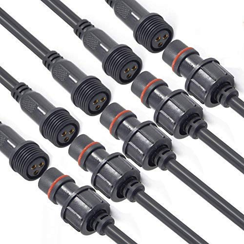 YETOR Connettore impermeabile a LED,Connettore LED maschio femmina, connettori IP68 impermeabili 3Pore 3Pore con cavo di prolunga 16AWG 20CM per luci di striscia a LED. (5Pairs)