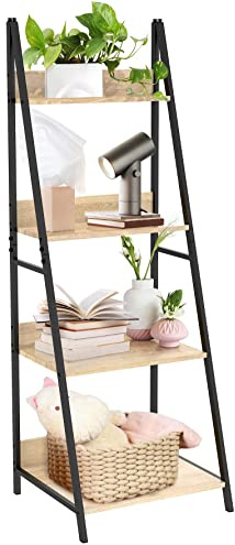 SpringSun 4-Tier Ladder Shelf, Wood Plant Flower Stand Storage Rack Shelf Steel Frame for Office and Home