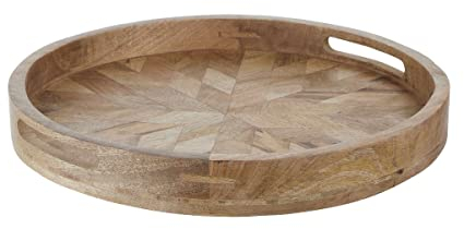 BUTLERS Deko-Tablett mit Tragegriffen rund 40cm aus Mangoholz -Mango Days- Serviertablett, Deko Tablett, Kaffee- & Frühstückstablett | Dekoration für Herbst, Weihnachten