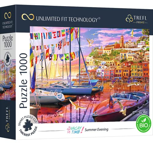 Trefl Summer Evening Harbour - 1000 Piece Jigsaw Puzzles for Adults & Children Aged 12+ - Unlimited Fit Smart Puzzle Boats, Yachts & Flags Connectable Jigsaws