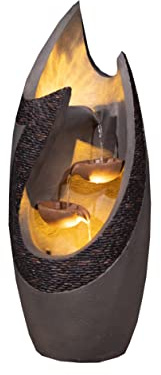 Serenity Garden Flame Effect Cascading Vase Water Feature, Outdoor Decor Self Contained Cascade Tipping Pots Fountain with LED Lights, Freestanding Indoor Water Bowls Patio Ornament, 75cm