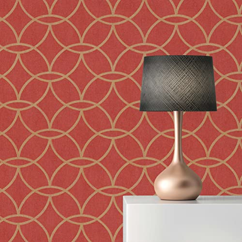 TADESSI Tapete Grafik Tino M1-No.489 Vliestapete Rot Gold Geometrisch Kreise Retro für Wohnzimmer Schlafzimmer Küche