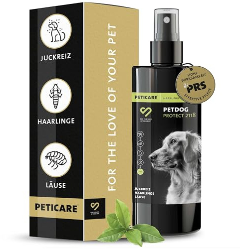 Peticare Anti-Läuse & Haarlinge Spray für Hunde | Spezial-Mittel lindert effektiv Juckreiz & unterstützt Regenerationsprozess | einzigartiges PRS® System für Lange Wirkung – petDog Protect 2118