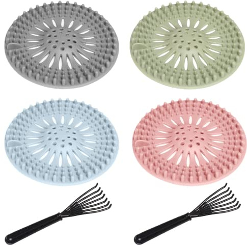 VEGCOO 4 Pièces Filtre Cheveux Douche,Attrape Cheveux Douche Filtre Cheveux Baignoire Utilisé dans la Salle de Bain, la Baignoire, la Cuisine, Envoyer des Clips de Nettoyage des Cheveux