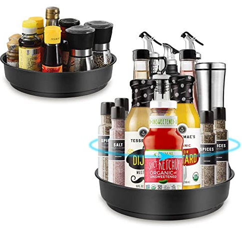 2 Stück Lazy Susan Drehteller, Drehteller Organizer, Gewürzregal Drehbar, Drehbarer Gewürzhalter, Drehteller Küchen Organizer für Küche Speisekammer Schrank Tisch Arbeitsplatte,Metall Stahl(26cm+20cm)
