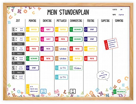 magnetischer Stundenplan kariert mit 90 Magneten und Stift - abwischbar Wochenplaner Schule - ca. 40 x 30 cm