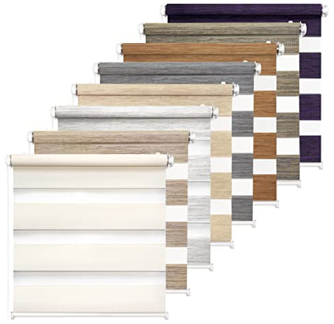 Rikmani Doppelrollo Fensterrollo LUIS Duo-Rollo Klemmfixierung Zebrarollo Seitenzugrollo ohne Bohren, lichtdurchlässig und verdunkelnd 100x150 cm, grau-braun