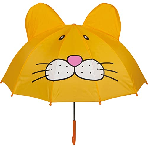 noTrash2003 Kinderregenschirm mit 3D Frosch grün, 3D Pandabär weiss oder 3D Löwe gelb Regenschirm für Mädchen und Jungen, kleiner Stockschirm, 70 cm Durchmesser (Löwe (gelb))