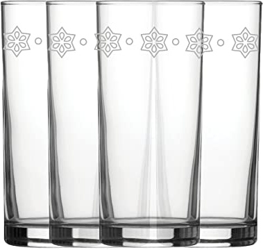 Engraved Stars Patterned Hiball, Set of Four 12oz/340ml Water and Cocktail Glasses, Laser Engraved in The UK, Gift for Him or Her, Birthday Gift, House Warming Gift