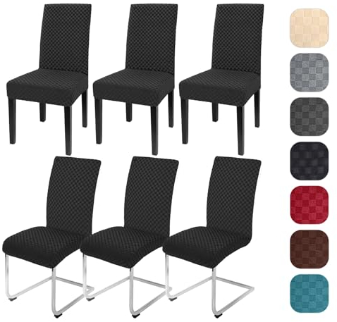 Yugarlibi Stuhlhussen 6er Set Stretch Stuhlhussen Schwingstuhl Elastische Moderne Jacquard Stuhlbezug Abnehmbarer Waschbarer Stühle Schutz für Küche Restaurant Bar Hotel Bankett (Schwarz, 6 Stück)
