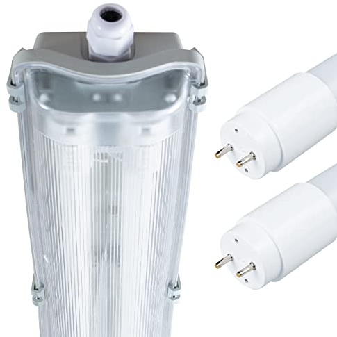 Proventa Lampada a LED per ambienti umidi, 150 cm, 2 tubi a LED, IP65, 48 W, luce bianca fredda, 6500 K, lampada da soffitto a LED per cantina, garage, officina, lampada per ambienti umidi e umidi