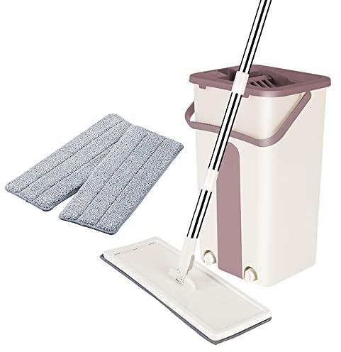 Wischmopp für Zuhause, Wischmopp und Eimer, 1 Eimer, 1 Teleskopstiel, 2 wiederverwendbare Mikrofaserköpfe