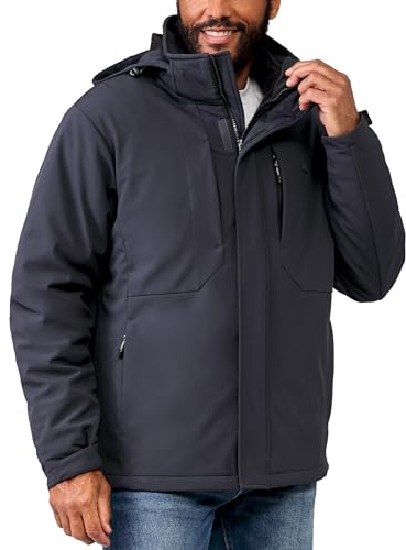Free Country Men's 3 in 1 Winter Softshell Ski Jacket Water and Wind Resistant Coat Warm Insulated Hooded for Men-Deep Charcoal-Size XXL