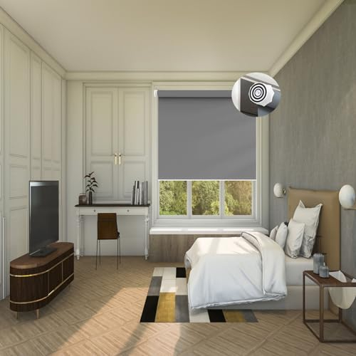 Rollo für Fenster Ohne Bohren 100 x 150 cm Hitzeschutz und Sichtschutz, Seitenzugrollo Sonnenschutz Rollo mit Verstellbarer Kette für Türen und Fenster, Dunkelgrau