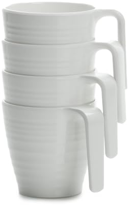 Flamefield Soft White Stacking Mugs - 4-Piece Elegant & Durable Melamine Set, 350ml, Perfect for Travel & Outdoor, Shatter-Resistant, Easy Stack Design, Dishwasher Safe, Ideal for Serene Sipping