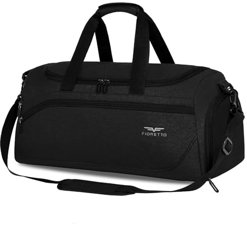 FIORETTO Mens Sports Gym Bag with Wet Pocket & Shoe Compartment,Travel Duffle Bag Overnight Bag with Padded Shoulder Strap, Water-Resistant Sports Holdall for Swimming