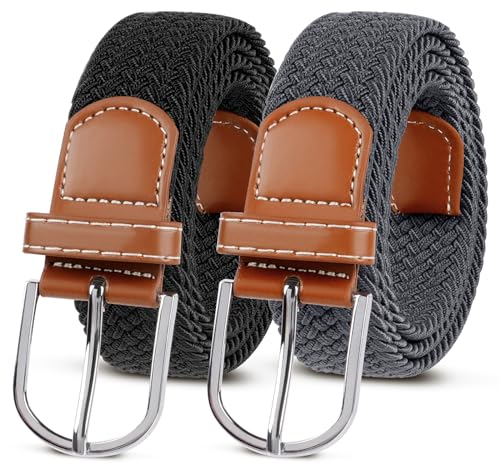 flintronic Unisex Stoffgürtel Stretchgürtel, Elastischer Stoffgürte, Stretch Flechtgürtel, Geflochtener Stretchgürtel, Dehnbarer Gürtel für Damen und Herren, Breite 3.3cm/Länge 107cm