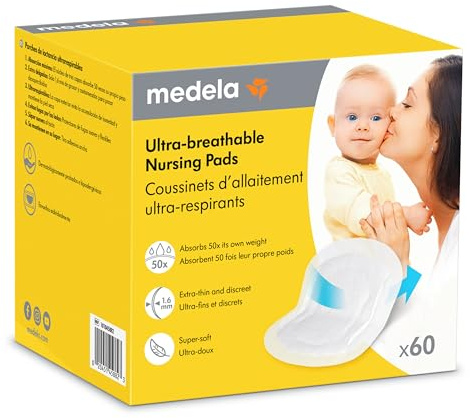 Medela Ultra-Breathable Nursing Pads, Highly Absorbent, Super Soft, Discreet Design for Comfortable Wear, Pack of 60