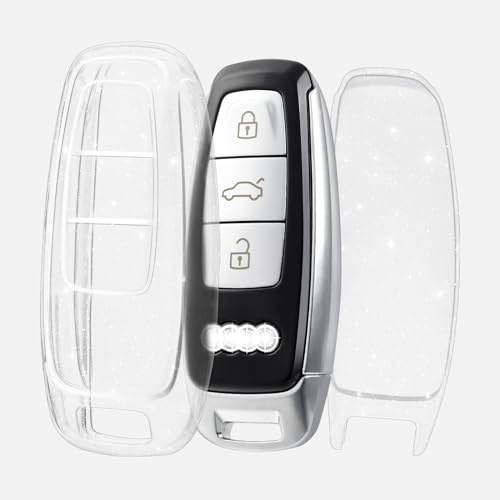 OFF WE GO Schlüsselhülle Cover für Audi A6 A6L A7 A8 A8L E-Tron S6 RS6 S7 | TPU Autoschlüssel Hülle für RS7 Q7 SQ7 Q8 SQ8, Transparent Gehäuse Cover Präzise Passform, Signalfreundlich, Kratzfest