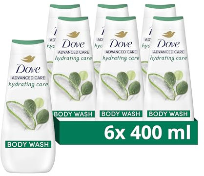 Dove Advanced Care Hydrating Care Body Wash Body Cleanser shower gel with aloe & birch water for instantly lotion-soft skin 6x 400 ml