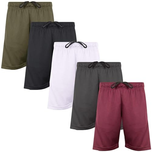 A2Z 4 Kids Boys 5 Pack Knee Length Lightweight Mesh Athletic Active Shorts Football Boxing Cycling Daily Workout PE School Lacrosse Running Other Sports Performance Activewear Basketball Shorts