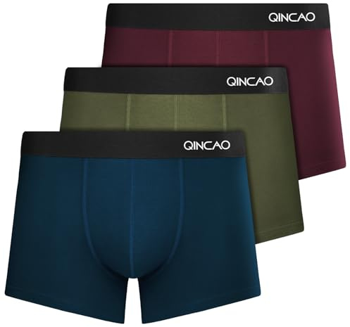 QINCAO Boxershorts Herren 3er Pack Unterhosen Männer - Bequeme Atmungsaktive & Ohne Etiketten, Tragbare Verpackung für Reise