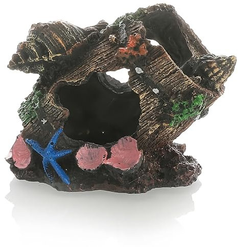 Movoja Aquarium Dekoration - Versunkenes altes Fass Quer - für Süß und Salzwasser - Versunkener Verwittertes Fass Ornament Aquaristiks