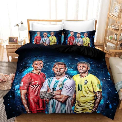 GYLGKJM Fussball Bettwäsche 140x200 cm und Reißverschluss Kissenbezug 70 x 90 cm Fußballstar Bettwäsche Weich Mikrofaserbettwäsche